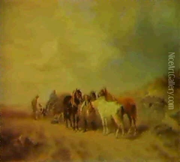 Die Rast Der Pferde Oil Painting - Ludwig Hartmann
