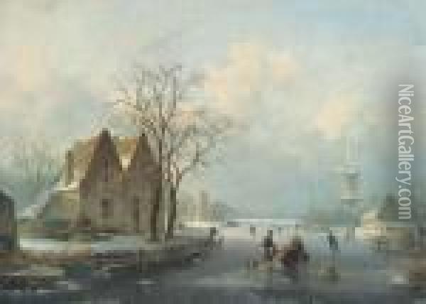 Winter Skating Oil Painting - Andreas Schelfhout