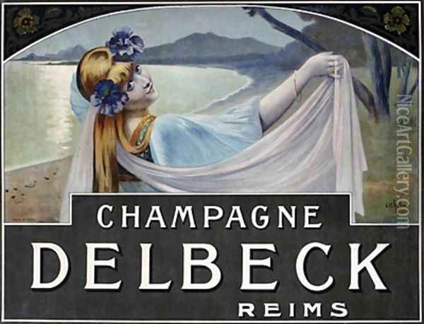 Advertisement for Champagne Delbeck Oil Painting - Louis Chalon