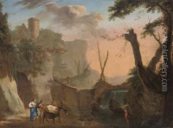 An Italianate Landscape With Drovers Oil Painting - Pierre-Antoine Patel