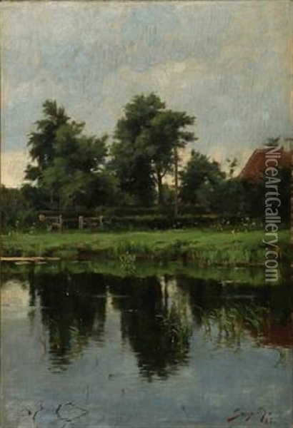 Landscape With A Lake And Tall Trees Oil Painting - Carl Martin Soya-Jensen