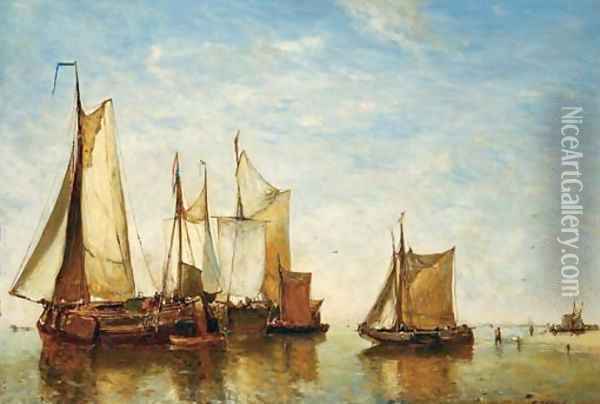Moored vessels on a calm Oil Painting - Paul-Jean Clays