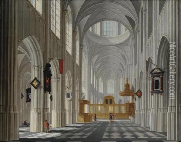 The Interior Of A Gothic Church Oil Painting - Daniel de Blieck