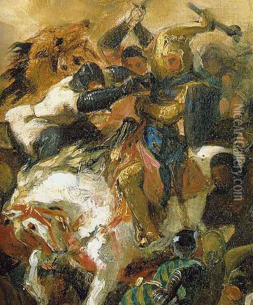 The Battle of Tailleburg (Detail of Louis IX on white horse) Oil Painting - Eugene Delacroix