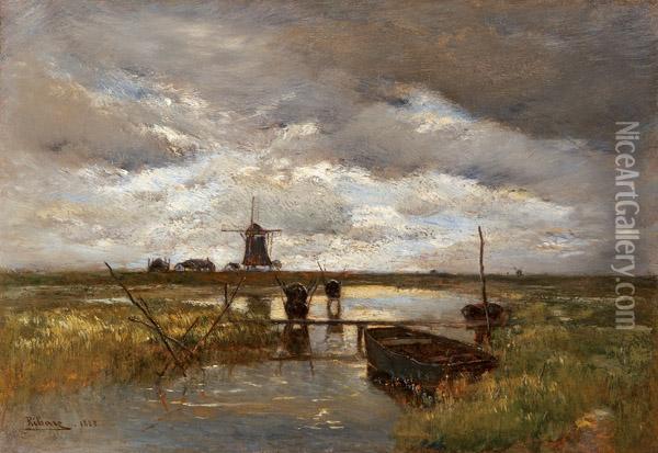 Hollandischer Kanal Mit Windmuhle Oil Painting - Rudolf Ribarz
