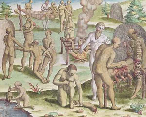 Scene of Cannibalism Oil Painting - Jacques le Moyne de Morgues
