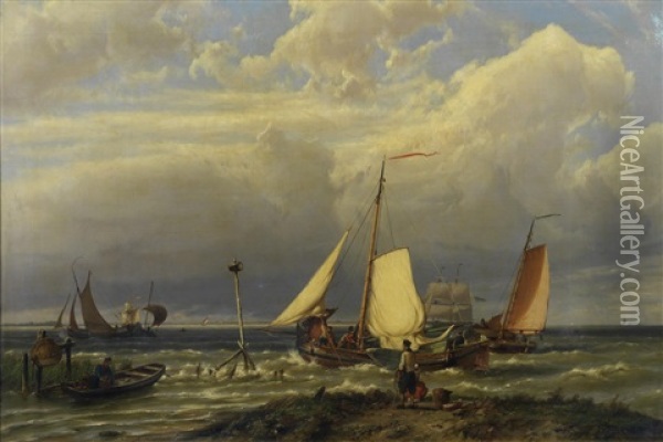 Shipping On The Scheldt Oil Painting - Hermanus Koekkoek the Elder