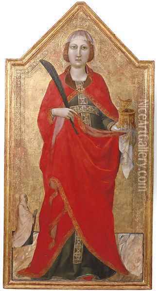 Saint Lucy with a female patron Oil Painting - Jacopo Del Casentino