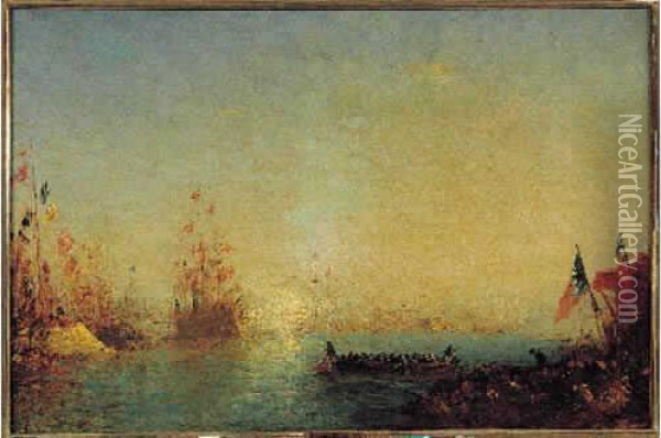 L'escadre Franco-italienne A Toulon, 1901. Oil Painting - Felix Ziem