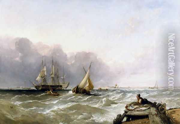 Shipping Off the Dutch Coast, c.1830 Oil Painting - William Clarkson Stanfield