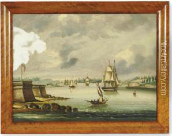 View Of Manhattan From Bedloe's Island Oil Painting - Thomas Chambers