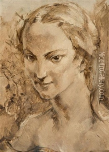 Portrait De L'actrice Claire Premore Oil Painting - Luc Lafnet