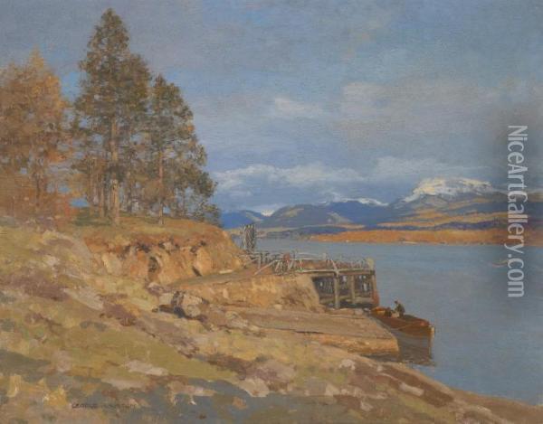 The Calm Of Autumn, Argyll; On The Banks Of The Loch Oil Painting - George Houston