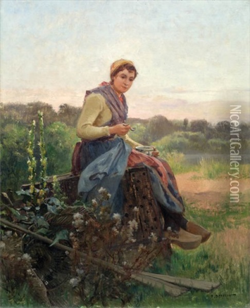 Bauersfrau Bei Der Rast Oil Painting - Emile Charles Dameron