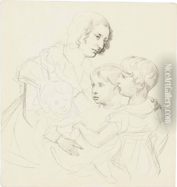 A Young Mother And Her Three Children Oil Painting - Theodore Gericault