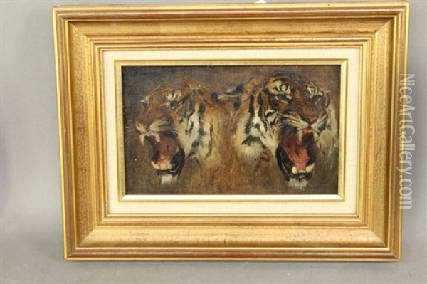 Deux Tetes De Tigres De Cochinchine Oil Painting - Gustave Surand