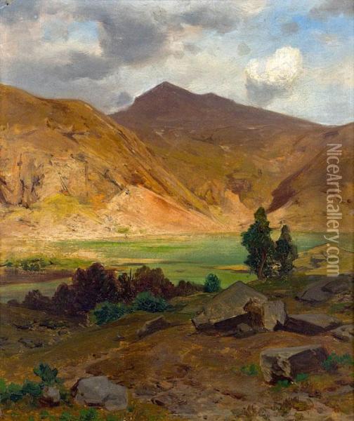 Gebirgslandschaft Mit See Oil Painting - Eduard Peithner Von Lichtenfels
