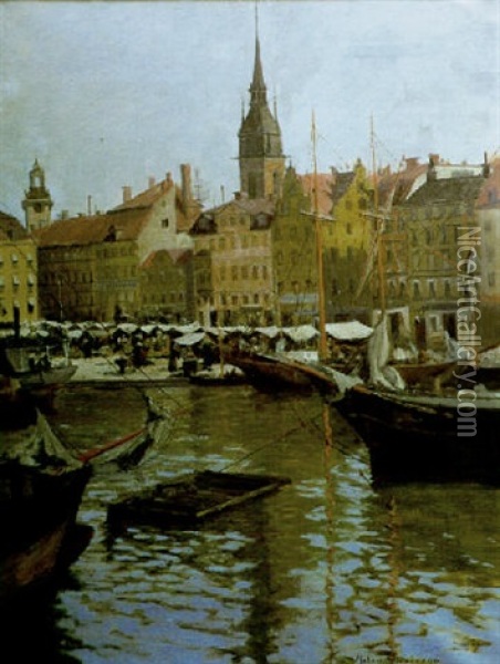 Fran Stockholms Hamn Oil Painting - Helmi Sjoestrand