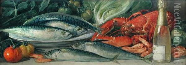 Still Life Of A Lobster Oil Painting - Arthur Dudley