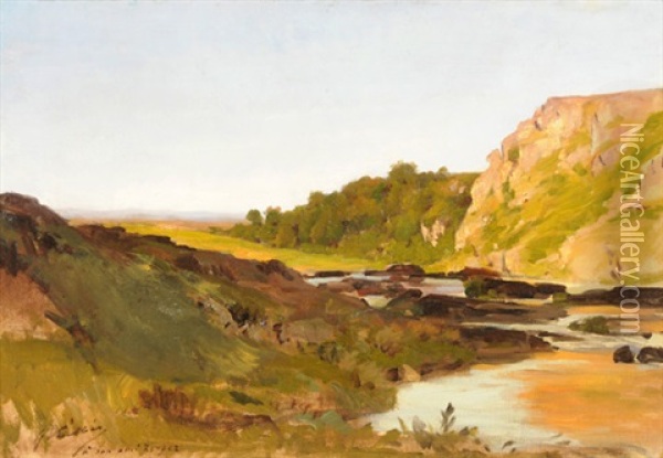 Flusslandschaft Oil Painting - Gaston Charles Vuillier
