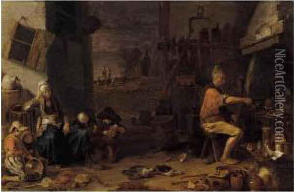 The Alchemist Oil Painting - Cornelis Saftleven