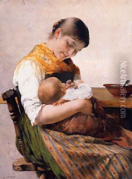 Mother and Child Oil Painting - Georgios Jakobides