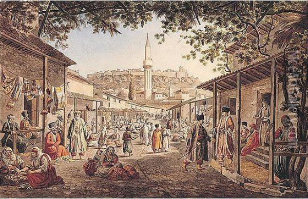 Bazaar, Athens Oil Painting - Edward Dodwell