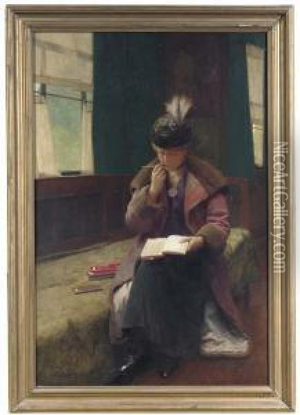 Portrait Of A Lady, Seated Full-length, Writing In A Journal Oil Painting - Edwin Harris
