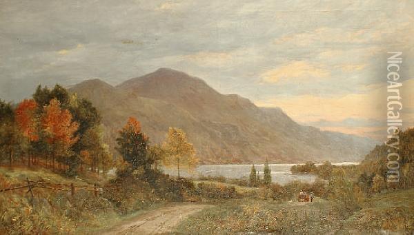 An Autumn Evening On Lake George, Theadirondacks, U.s.a. Oil Painting - Albert George Bowman