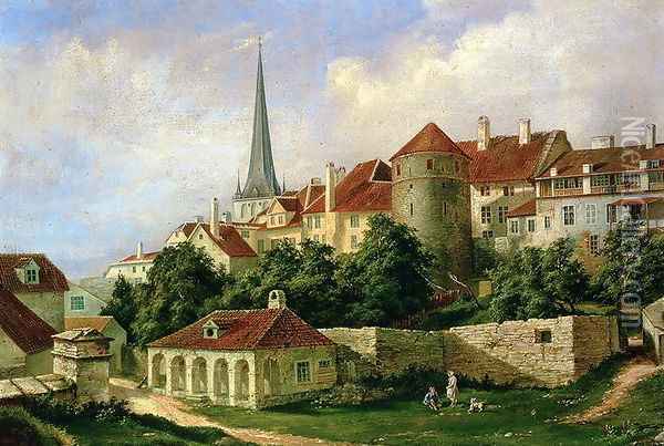 A View of Tallinn with Hattorpe Tower Oil Painting - Alexander Georg Schlater