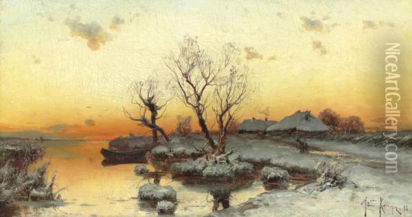 Sunset Over The Marshes Oil Painting - Iulii Iul'evich (Julius) Klever
