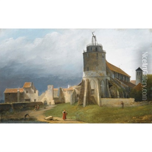 Vue De L'eglise Saint-pierre De Montmartre, Avec Le Telegraphe Optique De Chappe Oil Painting - Auguste Jacques Regnier