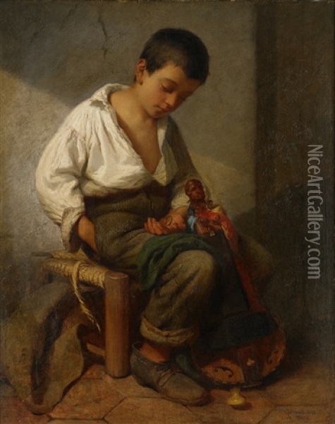 Savoyardgosse Som Lagar Sitt Instrument Oil Painting - Johan Kristofer Boklund