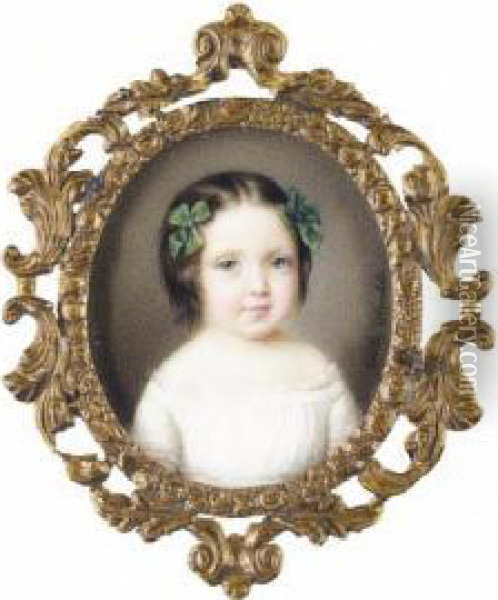 Portrait Of A Young Girl Oil Painting - Cecile, Nee Colombet Villeneuve