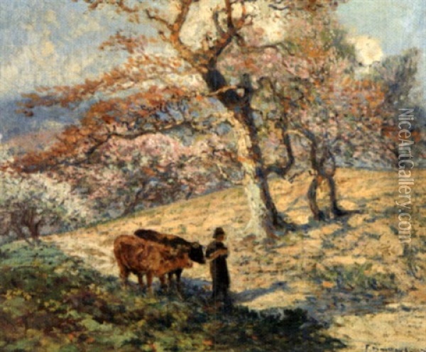 Paysan Avec Ses Vaches Oil Painting - Fernand Maillaud