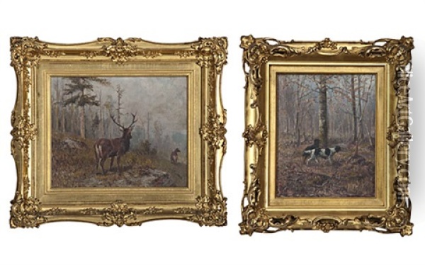 Forest Scenes (pair) Oil Painting - Thomas Corwin Lindsay