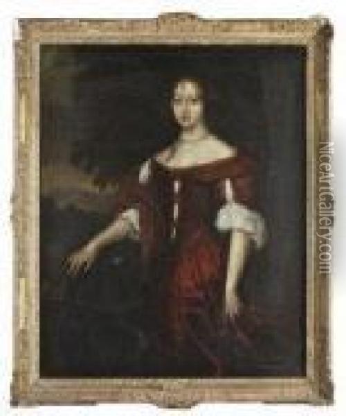 Portrait Of A Young Woman Standing In A Landscape Oil Painting - Daniel Ii Mytens