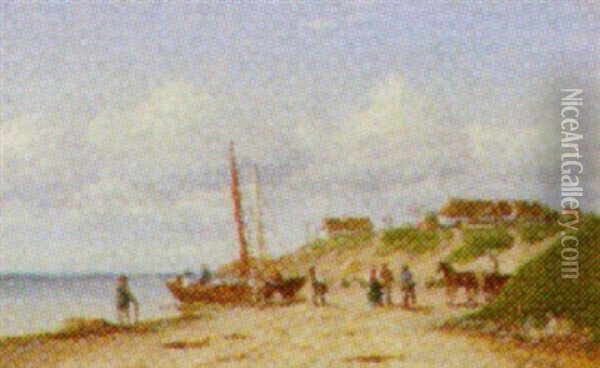 Strandscene Med Figurer, Gilleleje Oil Painting - Carl Ludwig Bille