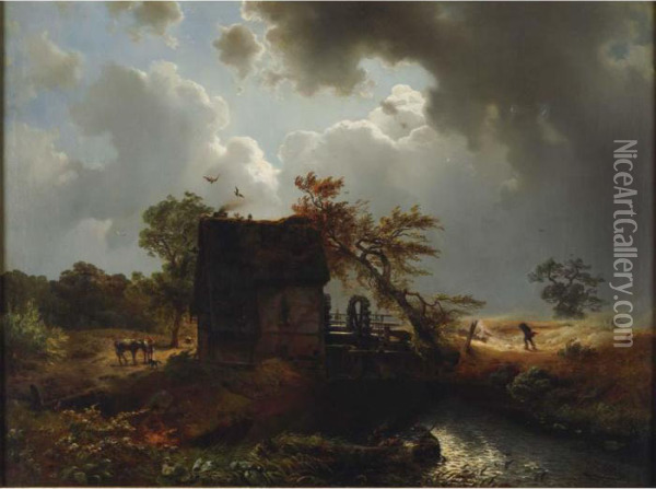 Windy Day Near The Mill Oil Painting - Carl Hilgers