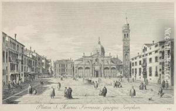 Six Views Of Venice: Platea S. Mariae Formosae, Ejusque Templum Oil Painting - (Giovanni Antonio Canal) Canaletto