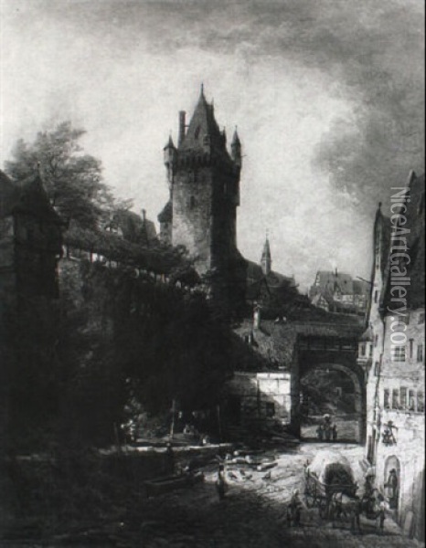 Nurnberg - Motiv An Der Stadtmauer Oil Painting - Heinrich Adolf Valentin Hoffmann