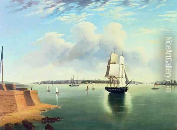 View of New York from Bedloes Island, 1867 Oil Painting - Joseph B. Pringle