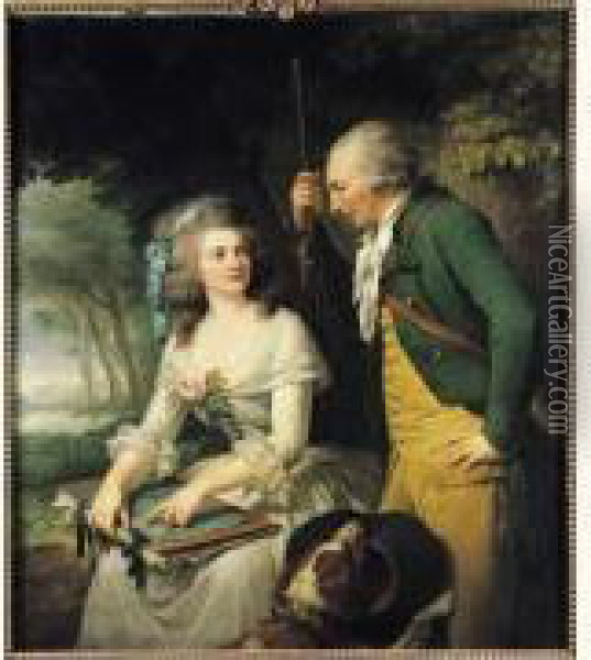 Portrait D'une Jeune Femme Tenant Un Carton A Dessins Et Oil Painting - Lie Louis Perin-Salbreux