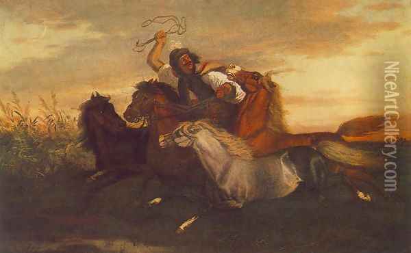 Galloping Outlaw Oil Painting - Karoly Lotz