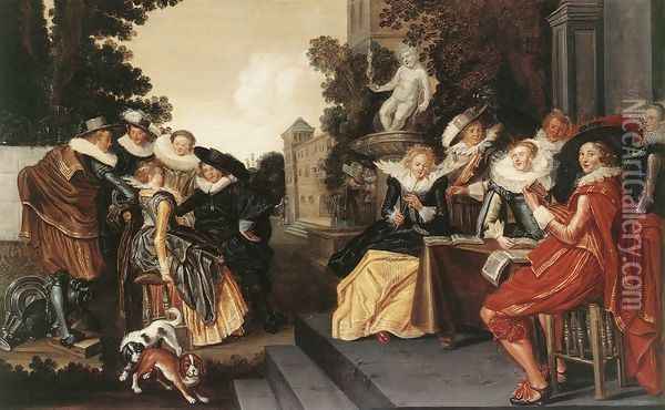 Music-Making Company on a Terrace c. 1620 Oil Painting - Dirck Hals