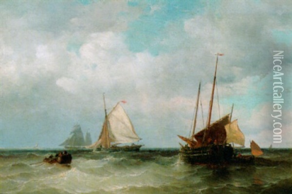 Sailing Vessels On A Choppy Sea Oil Painting - Mauritz Frederick Hendrick de Haas