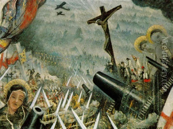 The Unending Cult Of Human Sacrifice Oil Painting - Christopher Richard Wynne Nevinson