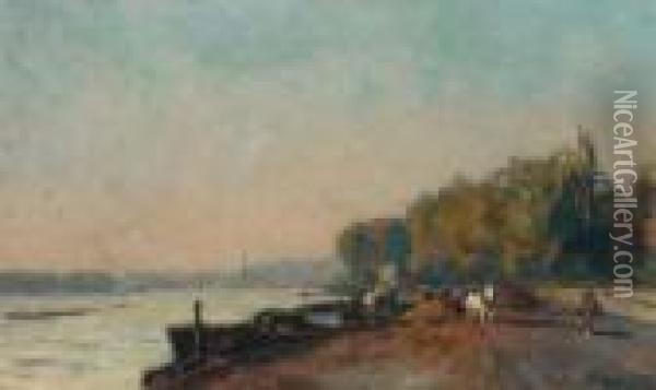 Au Pont De Suresnes, En Automne Oil Painting - Albert Lebourg
