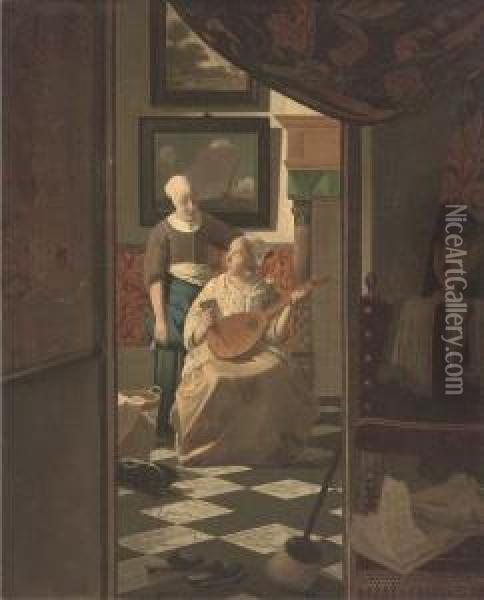 An Elegant Lady Seated In An Interior Receiving A Letter Oil Painting - Johannes Vermeer