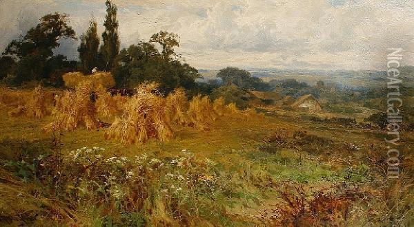 Harvest Time, Near Godalming, Surrey Oil Painting - John Horace Hooper